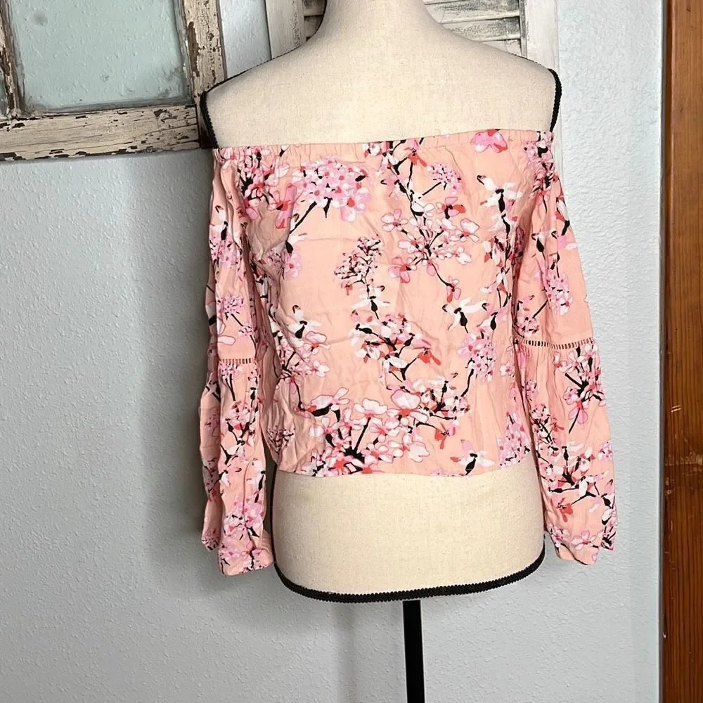 Cupcakes And Cashmere Cherry Blossom Off Shoulder Blouse Crop Top Trim Size Extr - Picture 7 of 11